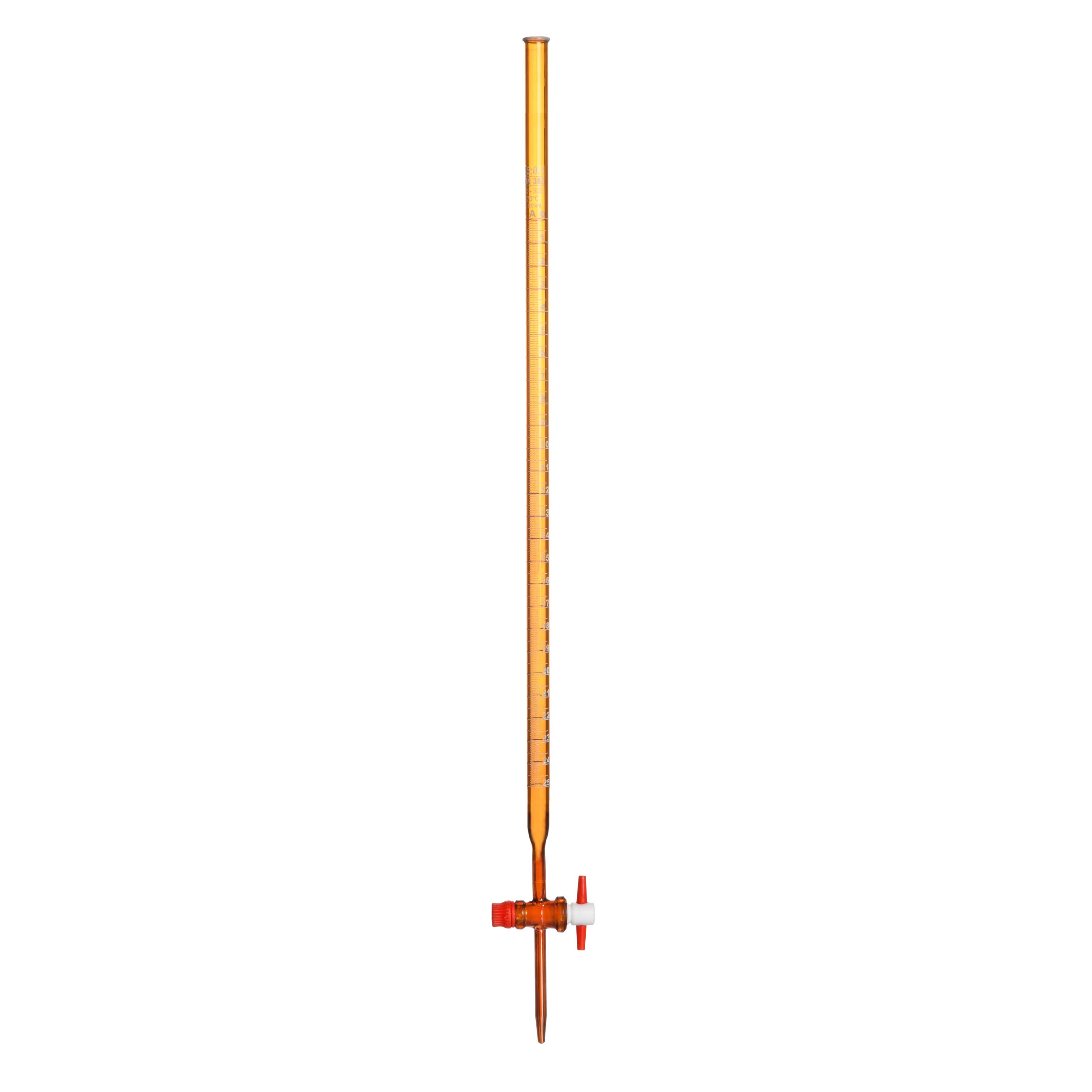 Burette, Class 'A', Amber, Straight Bore PTFE Stopcock, 25mL