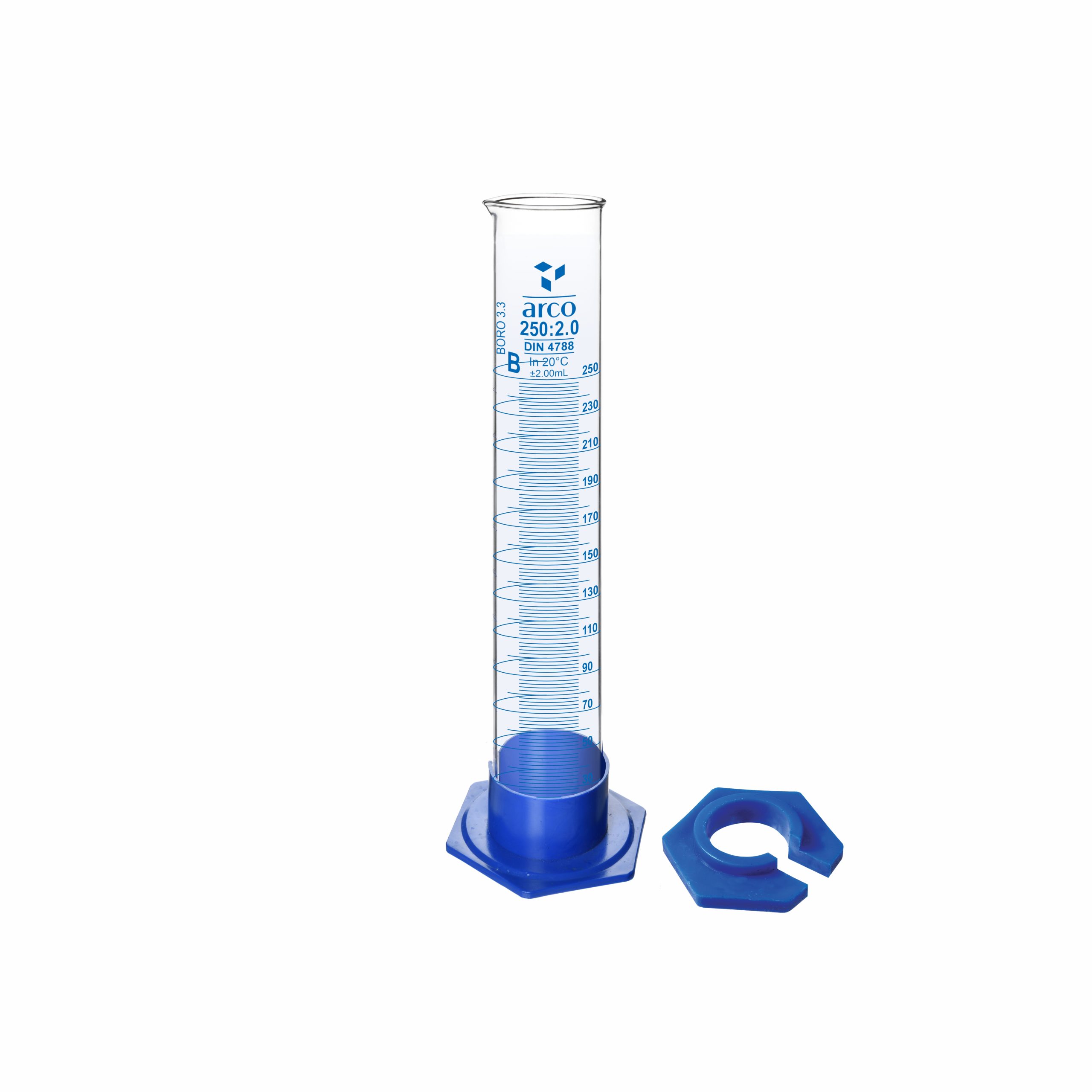 Cylinder, Measuring, Class 'B' With Detachable Plastic Base, 250mL
