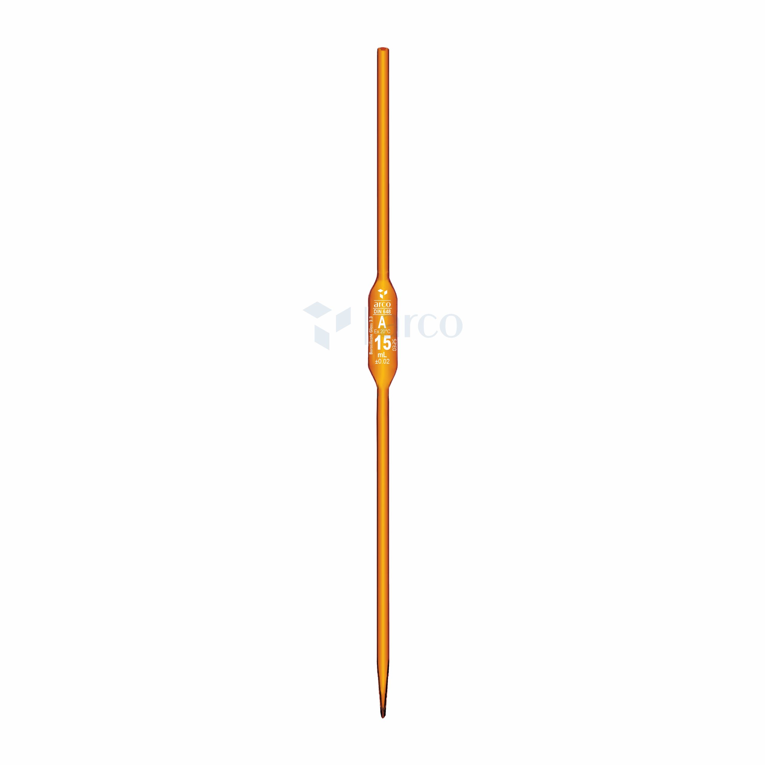 Pipette, Volumetric, Class 'A', Amber One Mark, 15mL