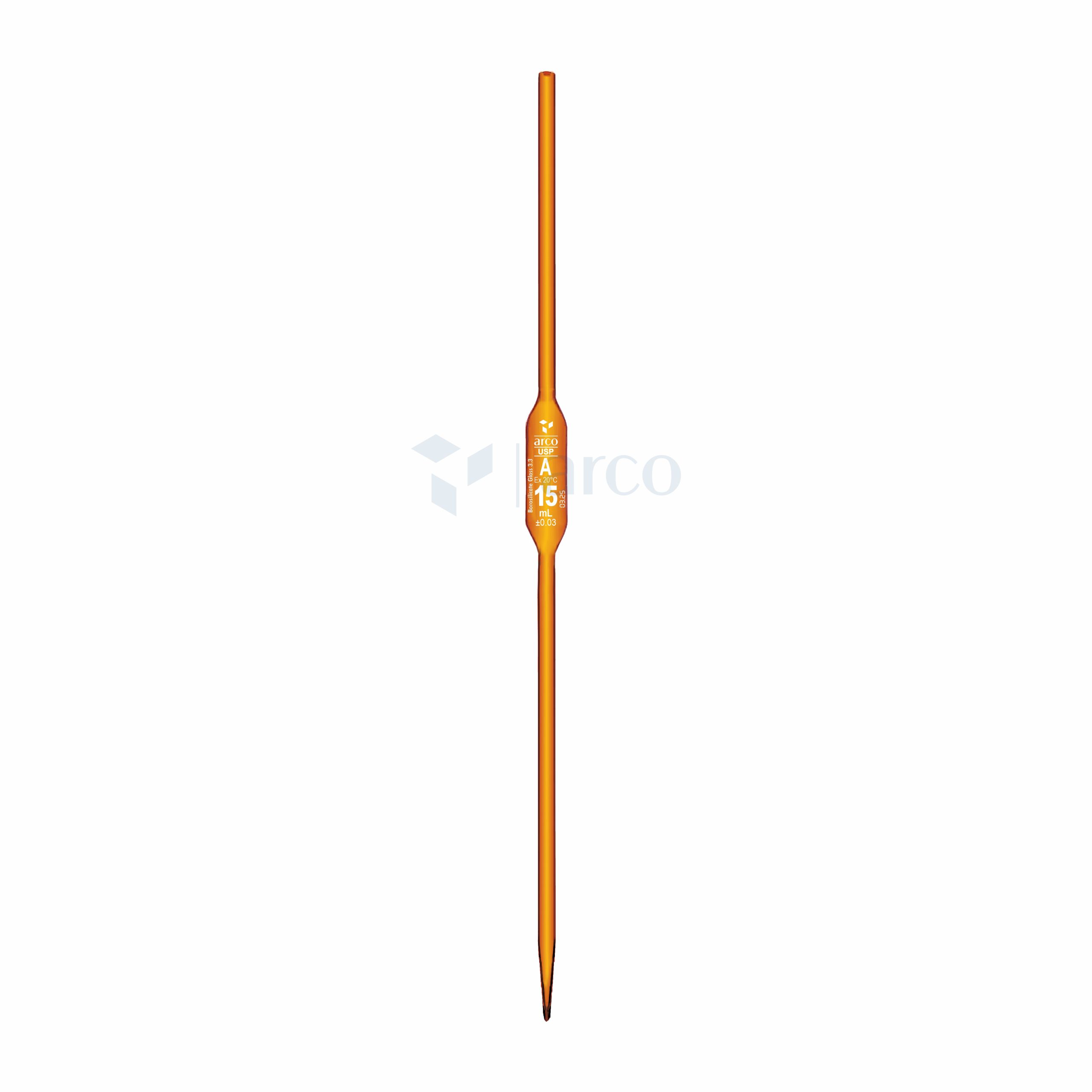 Pipette, Volumetric, Class 'A', Amber One Mark, 15mL