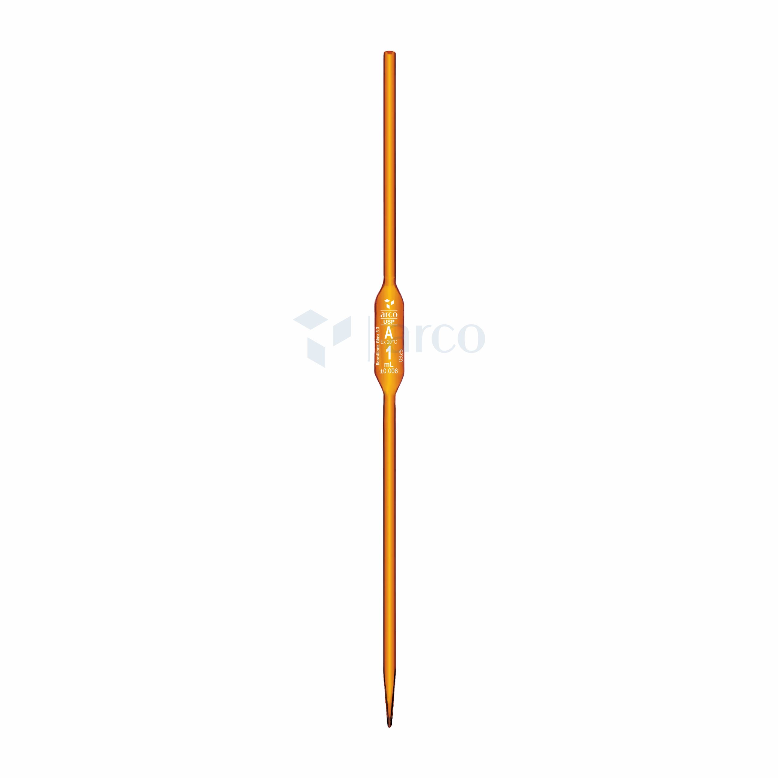 Pipette, Volumetric, Class 'A', Amber One Mark, 1mL