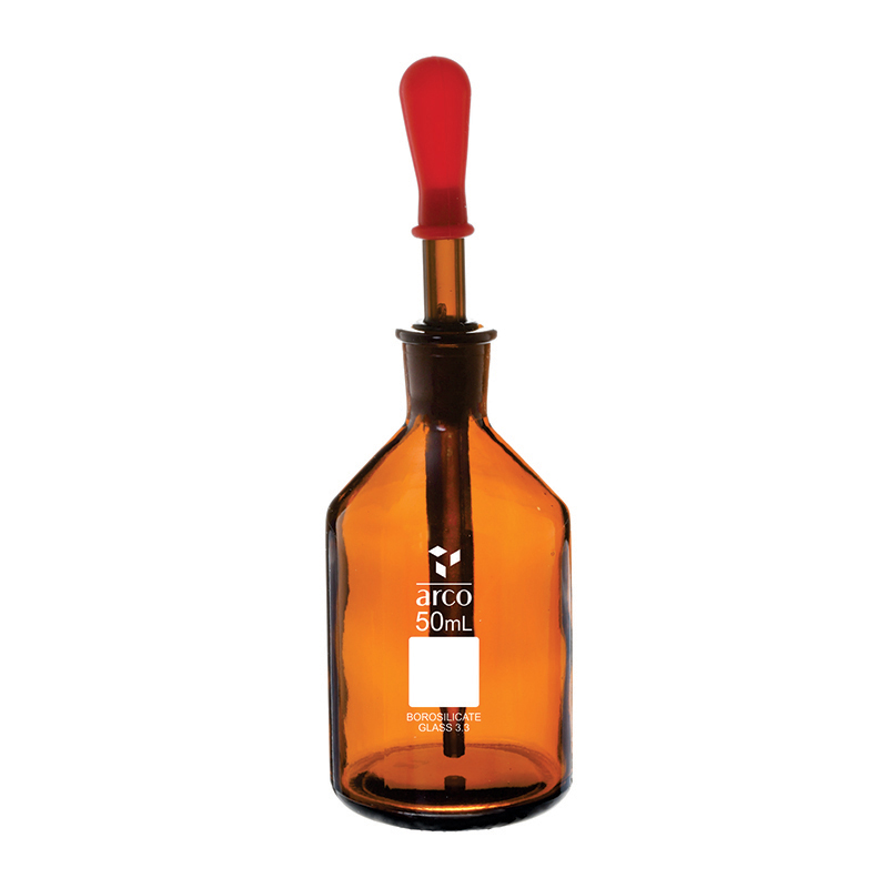Bottle, Dropping, Amber with Ground-In Pipette & Rubber Teat, 50mL