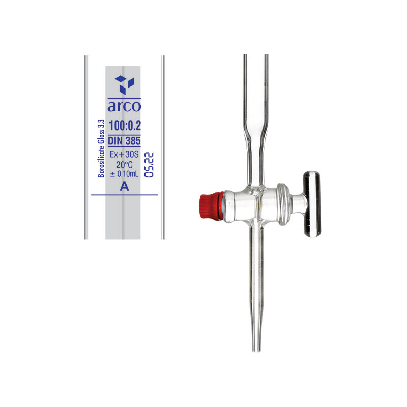 Burette, Class 'A' Schellbach, Straight Bore Glass Stopcock with Screw Thread, 100mL