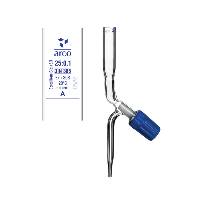 Burette, Rotaflow Bore PTFE Needle Valve Stopcock, Class 'A', 25mL
