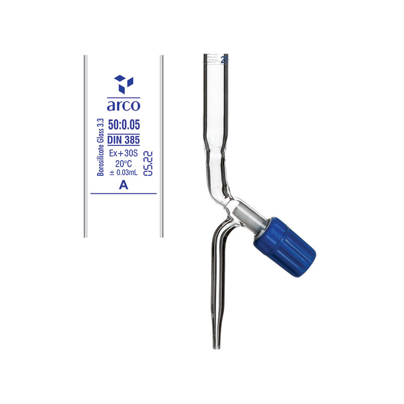 Burette, Rotaflow Bore PTFE Needle Valve Stopcock, Class 'A', 50mL
