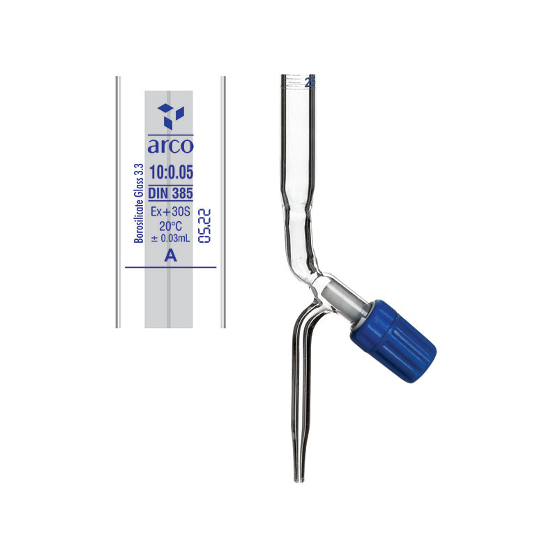 Burette, Class 'A' Schellbach, Rotaflow Bore PTFE Needle Valve Stopcock, 10mL