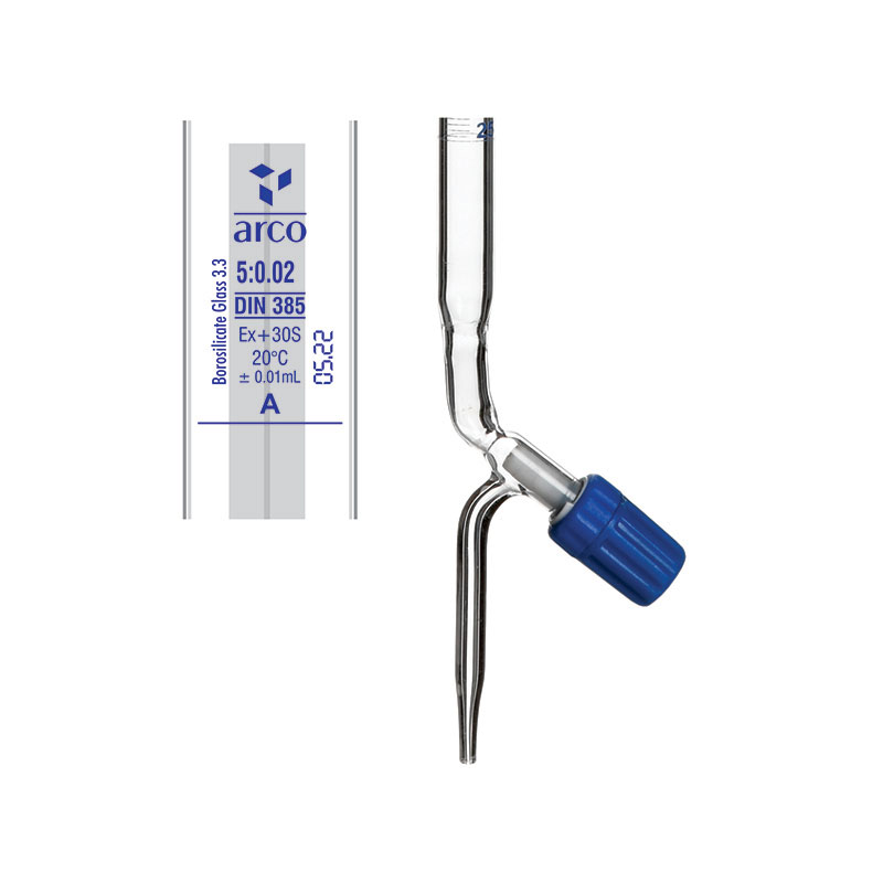 Burette, Class 'A' Schellbach, Rotaflow Bore PTFE Needle Valve Stopcock, : 5mL