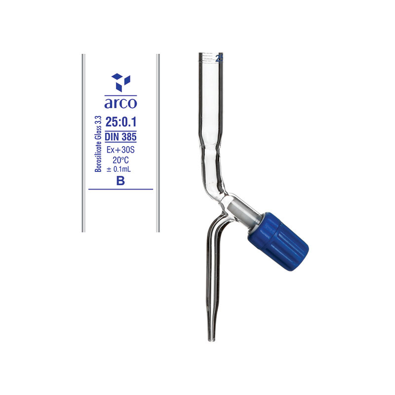 Burette, Rotaflow Bore PTFE Needle Valve Stopcock, Class 'B', 25mL
