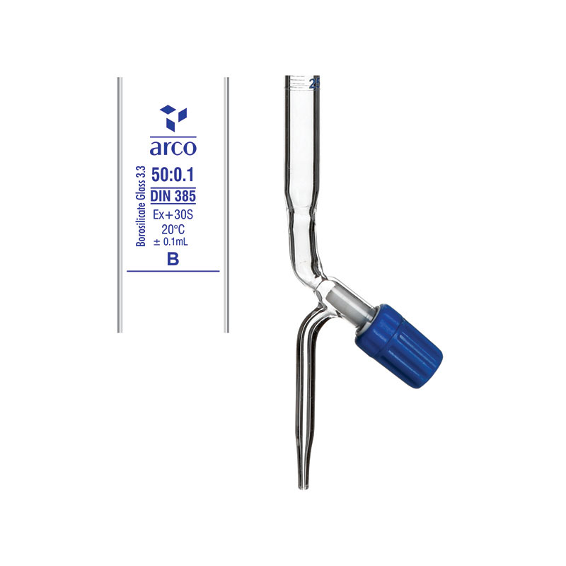 Burette, Rotaflow Bore PTFE Needle Valve Stopcock, Class 'B', 50mL