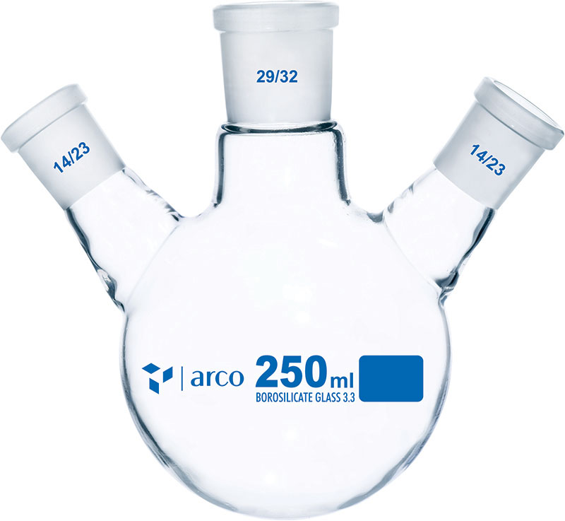 Flask, Boiling, Round Bottom, Three Neck, Angular, 250mL