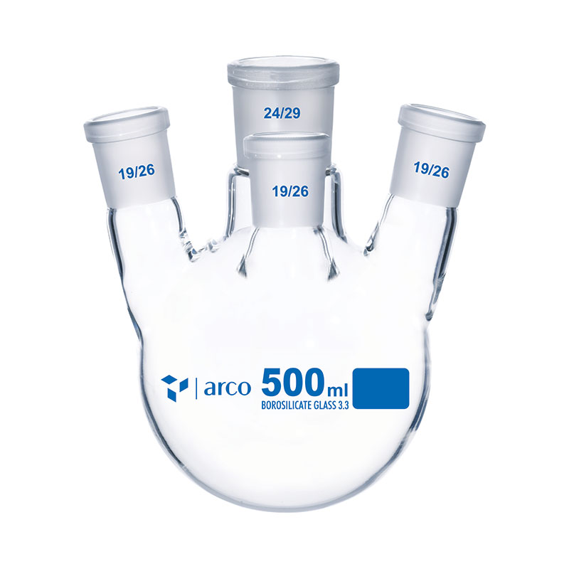 Flask, Boiling, Round Bottom, Four Neck, Angular, 500mL
