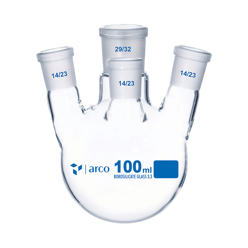 Flask, Boiling, Round Bottom, Four Neck, Angular, 100mL
