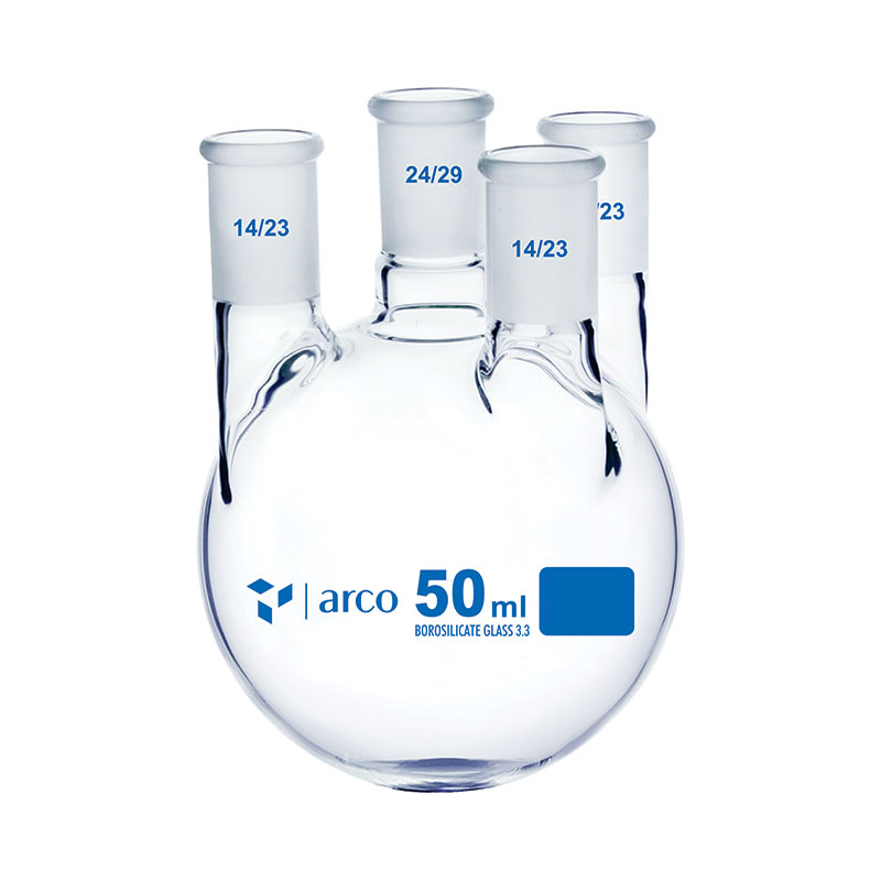 Flask, Boiling, Round Bottom Four Neck, Parallel, 50mL