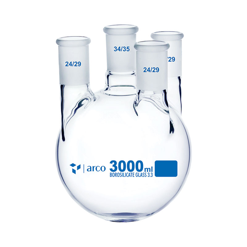 Flask, Boiling, Round Bottom Four Neck, Parallel, 3000mL