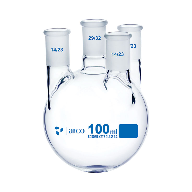 Flask, Boiling, Round Bottom Four Neck, Parallel, 100mL
