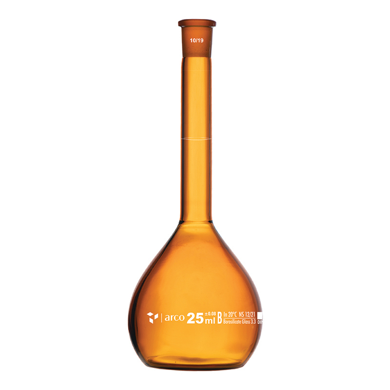 Flask, Volumetric, Class A, Amber with Plastic Stopper, 25mL