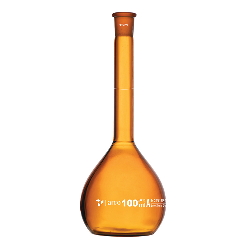 Flask, Volumetric, Class A, Amber with Plastic Stopper, 100mL