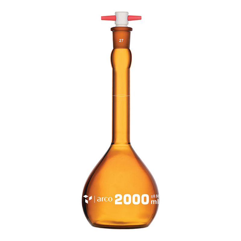Flask, Volumetric, Class A, Amber with PTFE Stopper, 2000mL