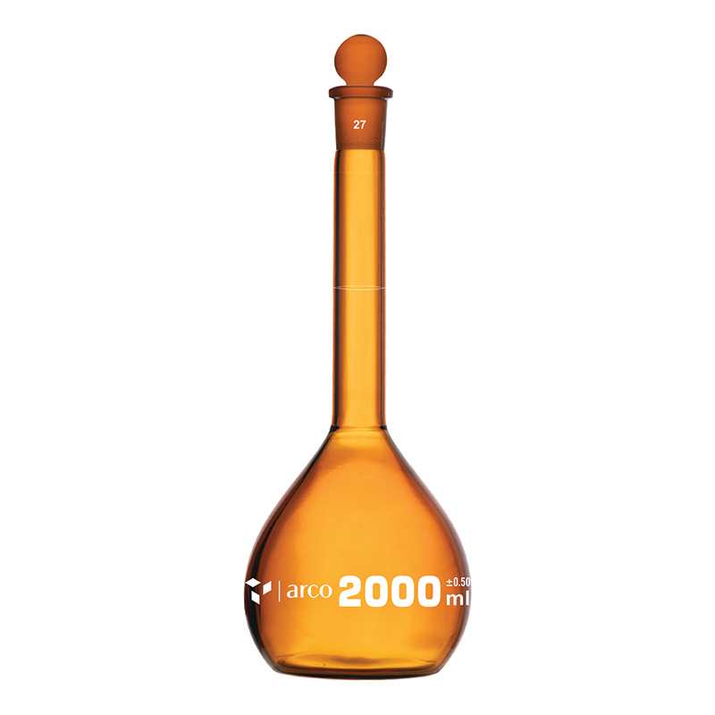 Flask, Volumetric, Class A, Amber with Penny Head Stopper, 2000mL