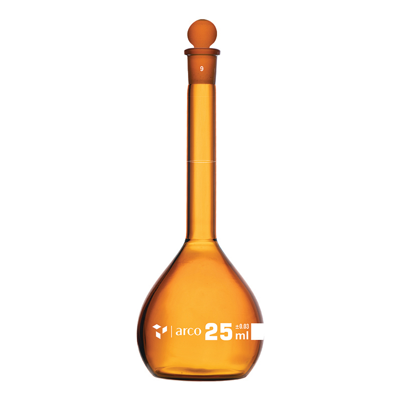 Flask, Volumetric, Class A, Amber with Penny Head Stopper, 25mL