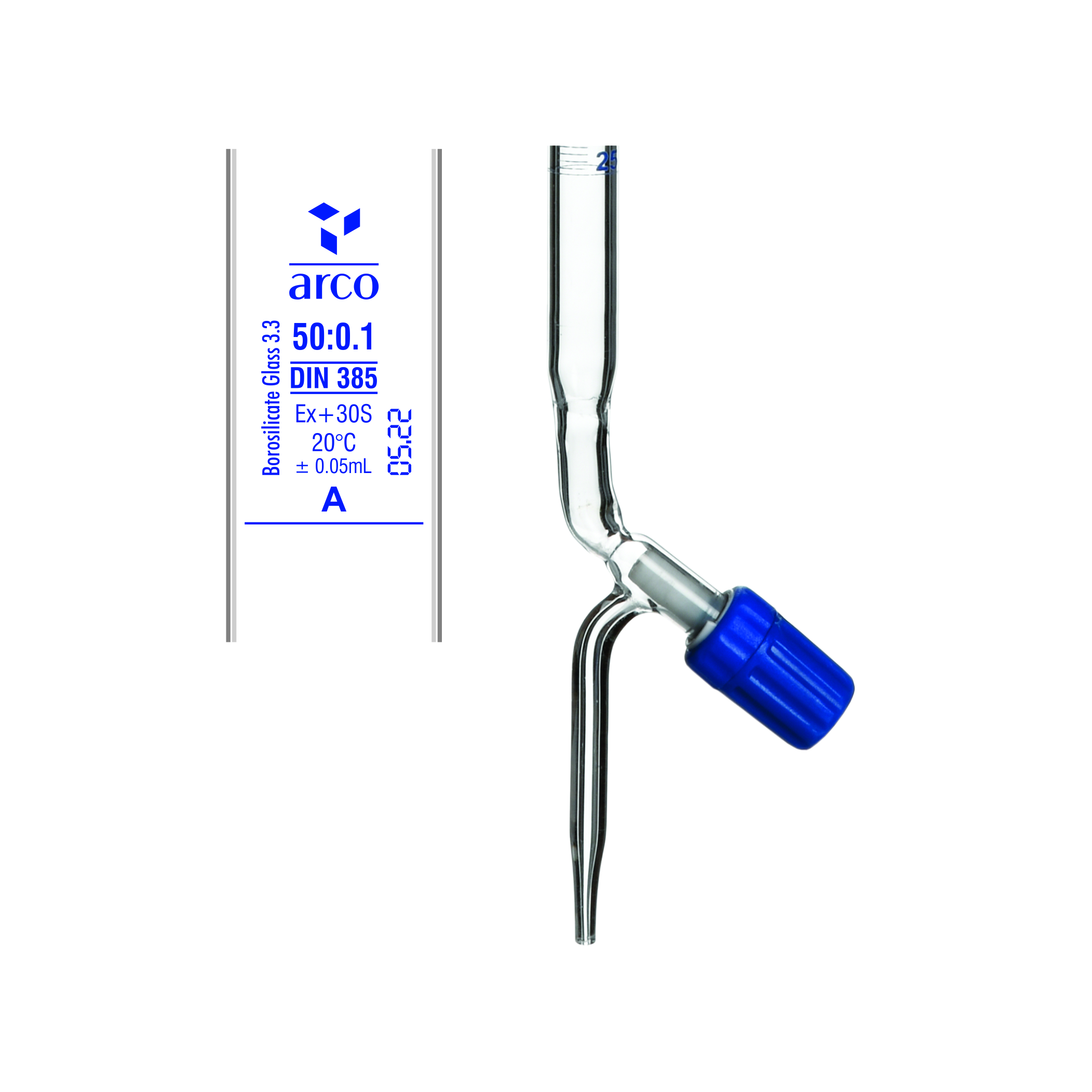 BURETTES ROTAFLOW BORE PTFE NEEDLE VALVE STOPCOCK , Class A, 50ml