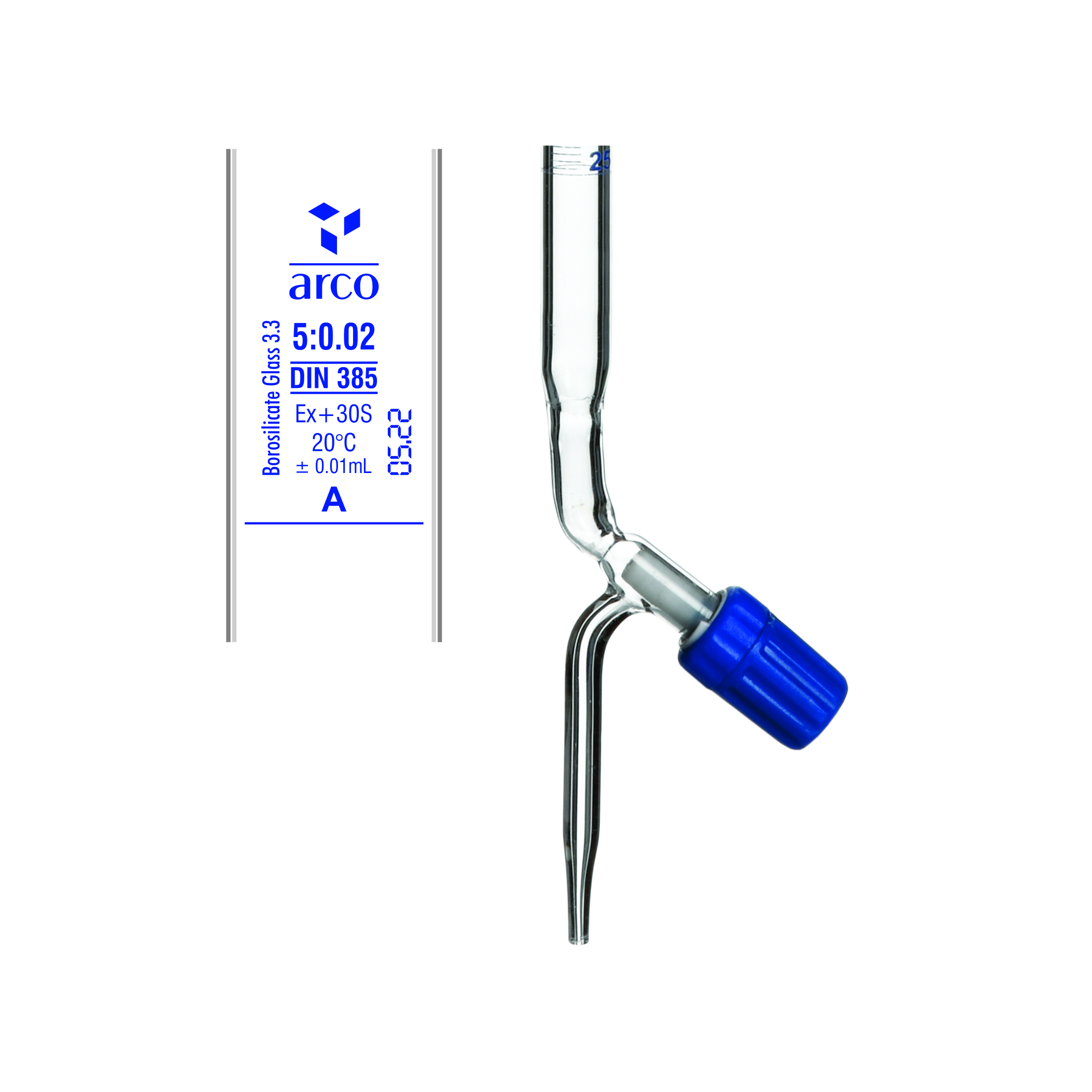 BURETTES ROTAFLOW BORE PTFE NEEDLE VALVE STOPCOCK , Class A With Batch Certificate, 5ml