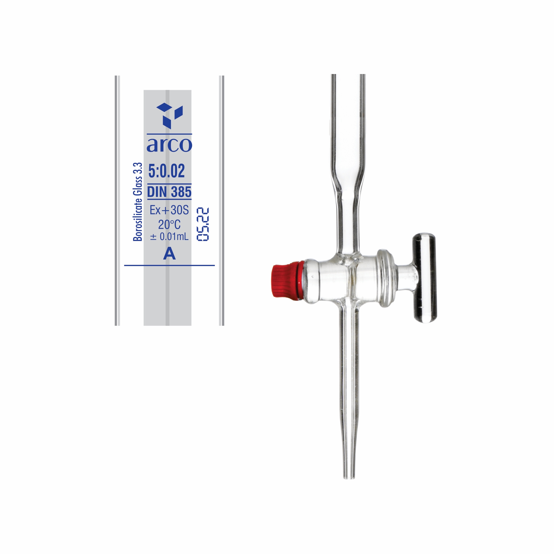 BURETTES, CLASS 'A' SCHELLBACH STRAIGHT BORE GLASS STOPCOCK WITH SCREW THREAD WITH NABL CERTIFICATE 5ml