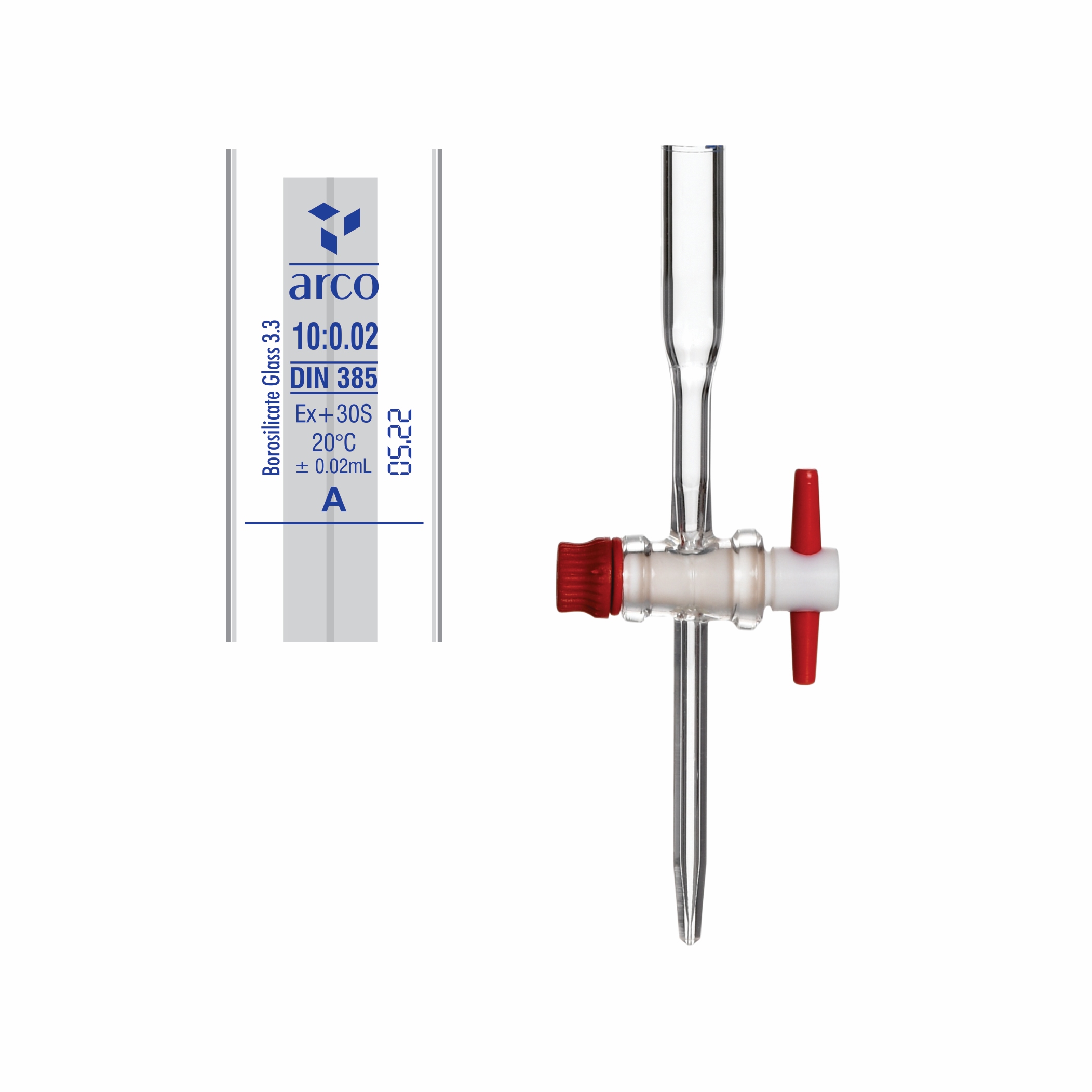 BURETTES, CLASS 'A' SCHELLBACH STRAIGHT BORE PTFE STOPCOCK WITH NABL CERTIFICATE 10ml