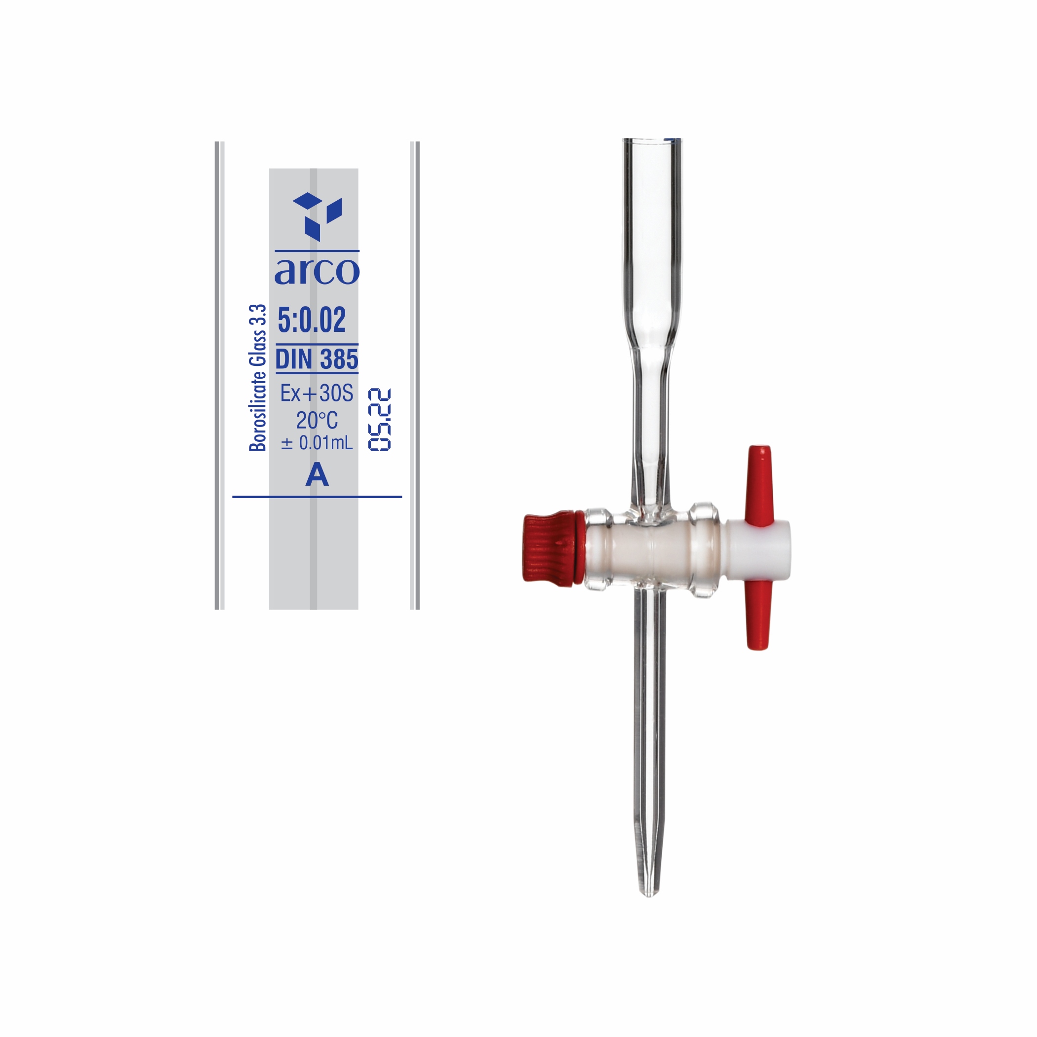 BURETTES, CLASS 'A' SCHELLBACH STRAIGHT BORE PTFE STOPCOCK WITH NABL CERTIFICATE 5ml