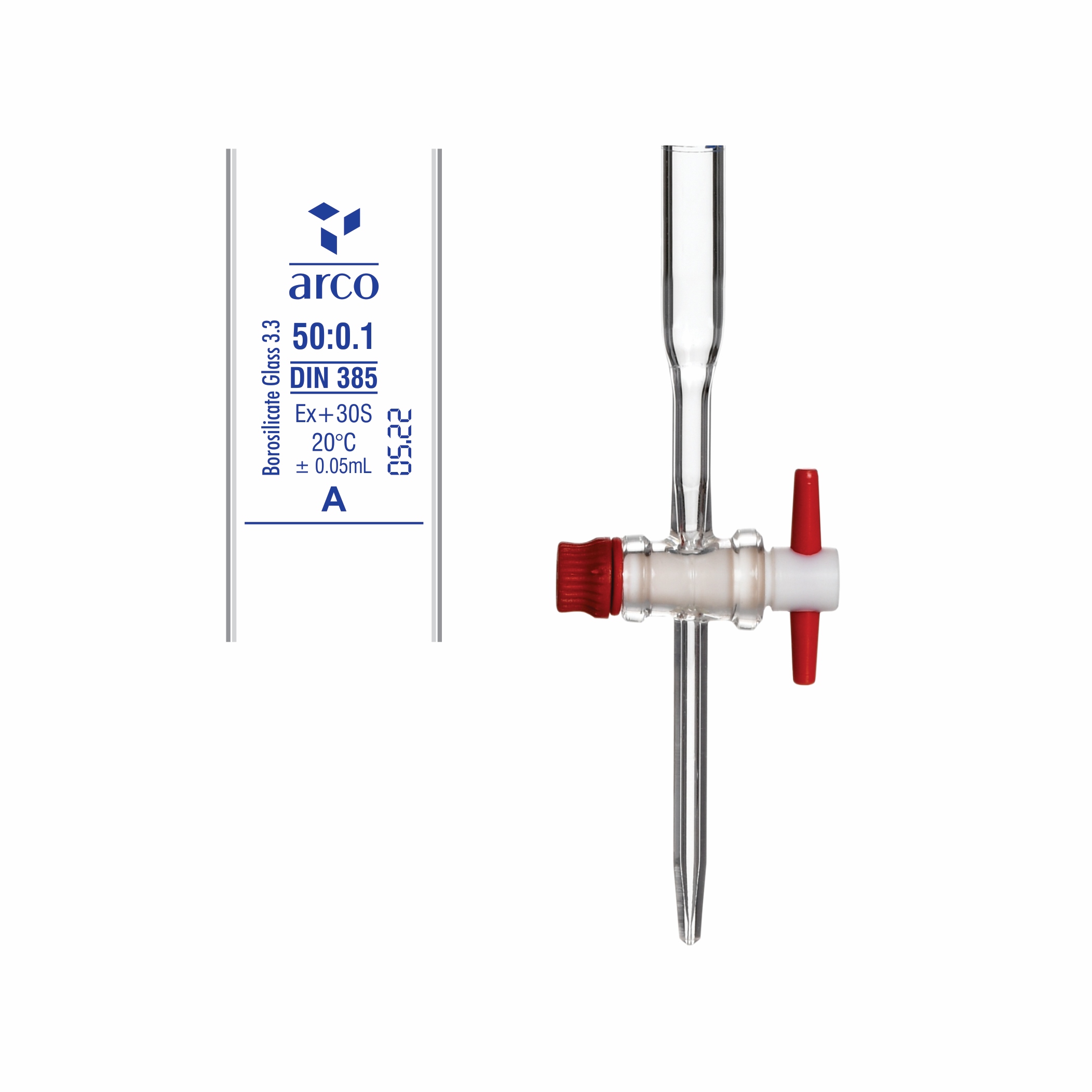 BURETTES,STRAIGHT BORE PTFE STOPCOCK WITH NABL CERTIFICATE CLASS 'A' 50ml