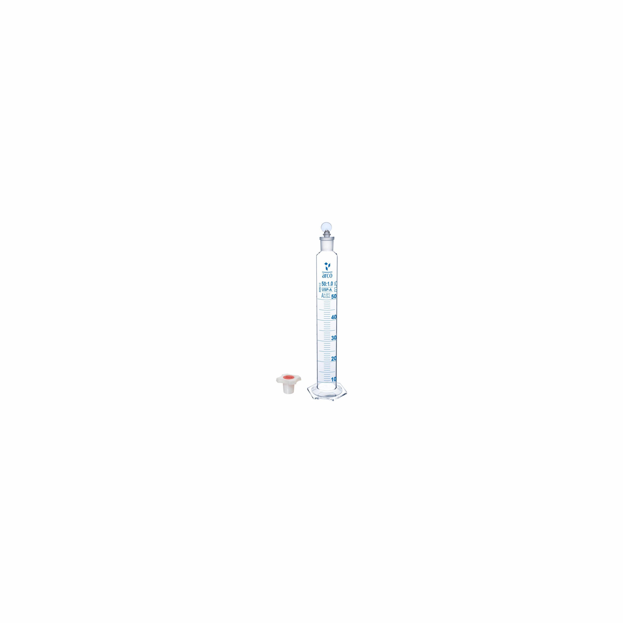 CYLINDER, MIXING, CLASS 'A' USP HEXAGONAL BASE WITH STOPPER, 50ml
