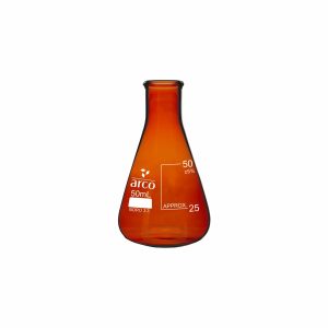 FLASKS, ERLENMEYER, (CONICAL) NARROW NECK WITH RIM, AMBER 50ml