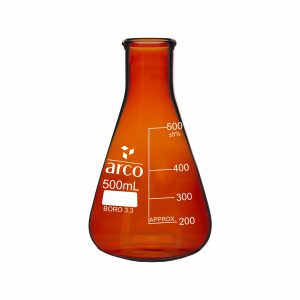 FLASKS, ERLENMEYER, (CONICAL) NARROW NECK WITH RIM, AMBER 500ml