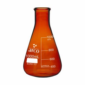 FLASKS, ERLENMEYER, (CONICAL) NARROW NECK WITH RIM, AMBER 1000ml