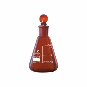FLASKS, ERLENMEYER (CONICAL), AMBER NARROW NECK WITH INTERCHANGEABLE JOINT 100ml