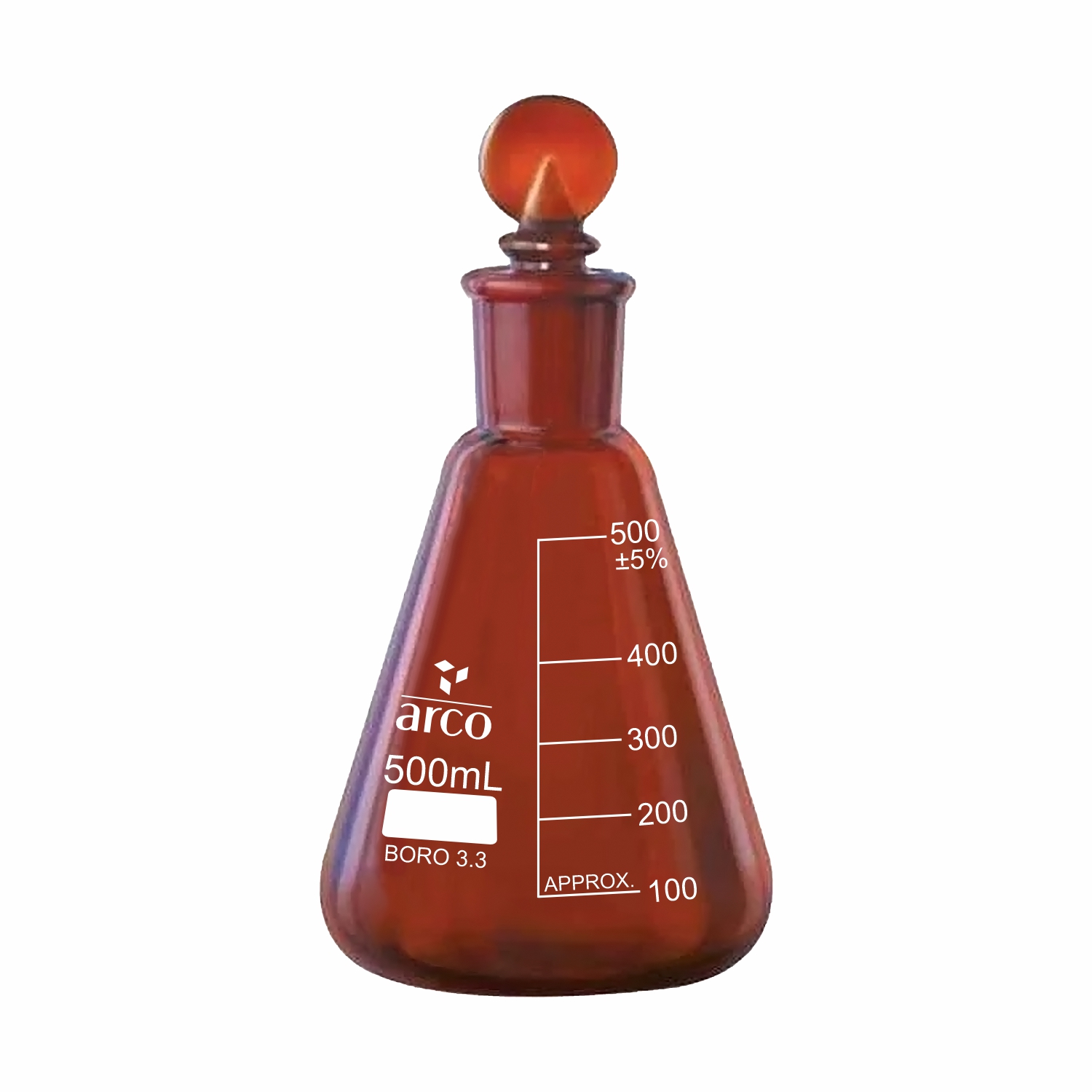 FLASKS, ERLENMEYER (CONICAL), AMBER NARROW NECK WITH INTERCHANGEABLE JOINT 500ml