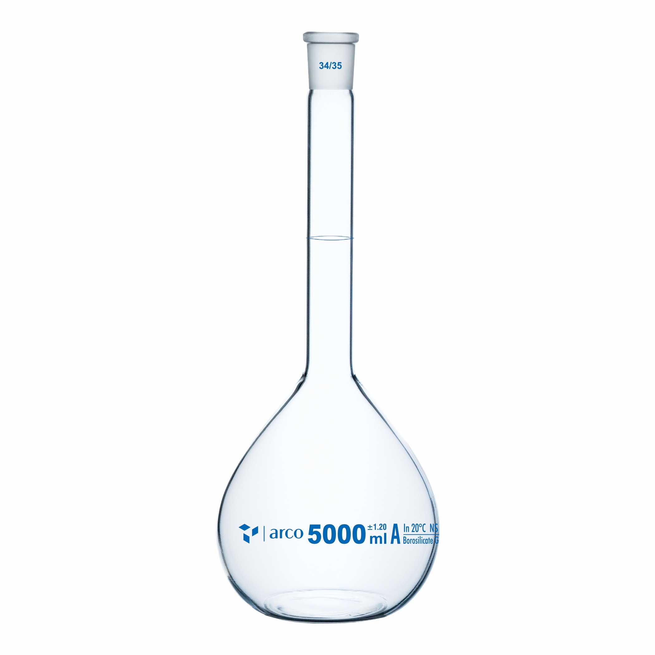 FLASK, VOLUMETRIC, Class'A' Narrow Mouth, Clear with Individual Calibration Certificate 5000ml