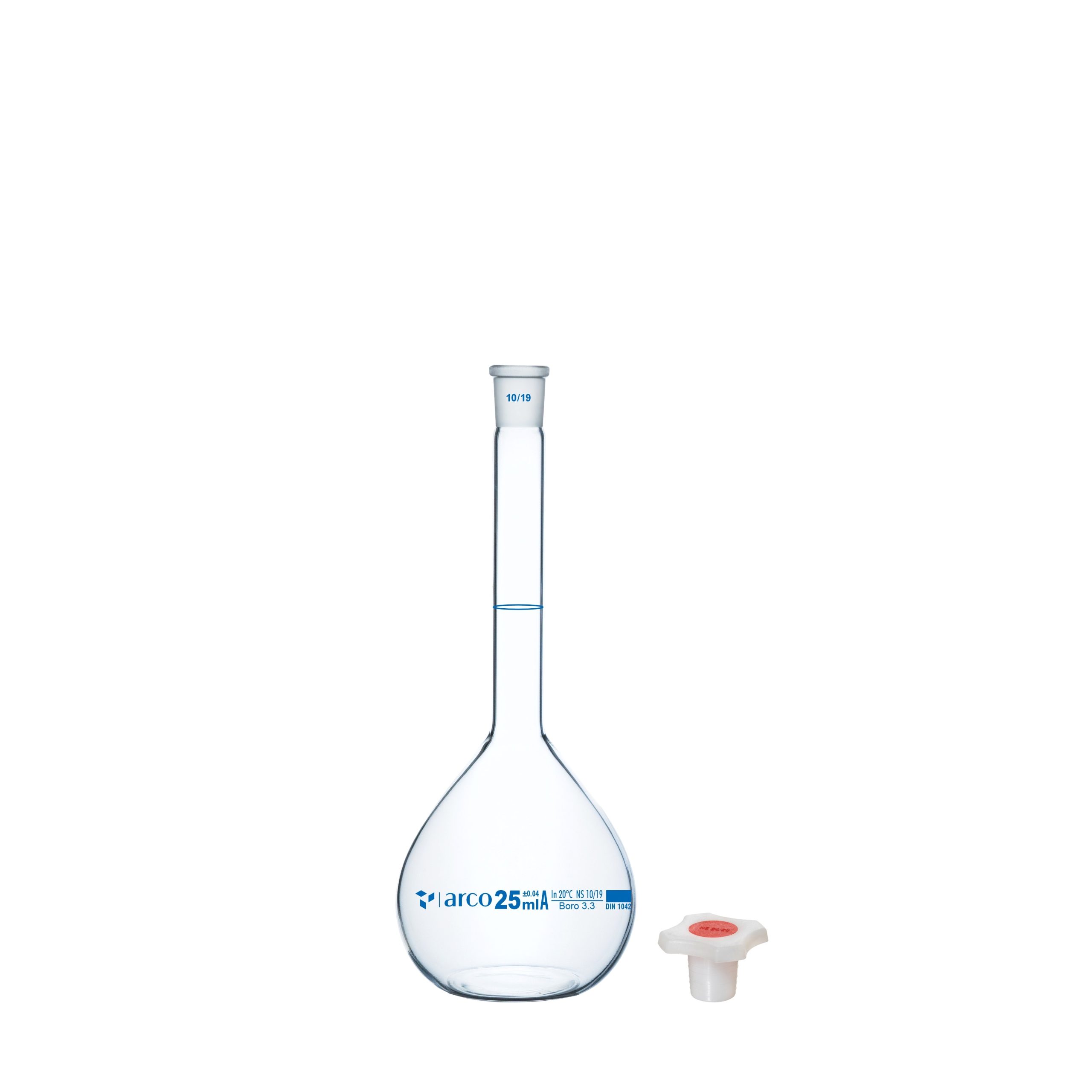 FLASK, VOLUMETRIC Class'A' Narrow Mouth, Clear with Individual Calibration Certificate 25ml