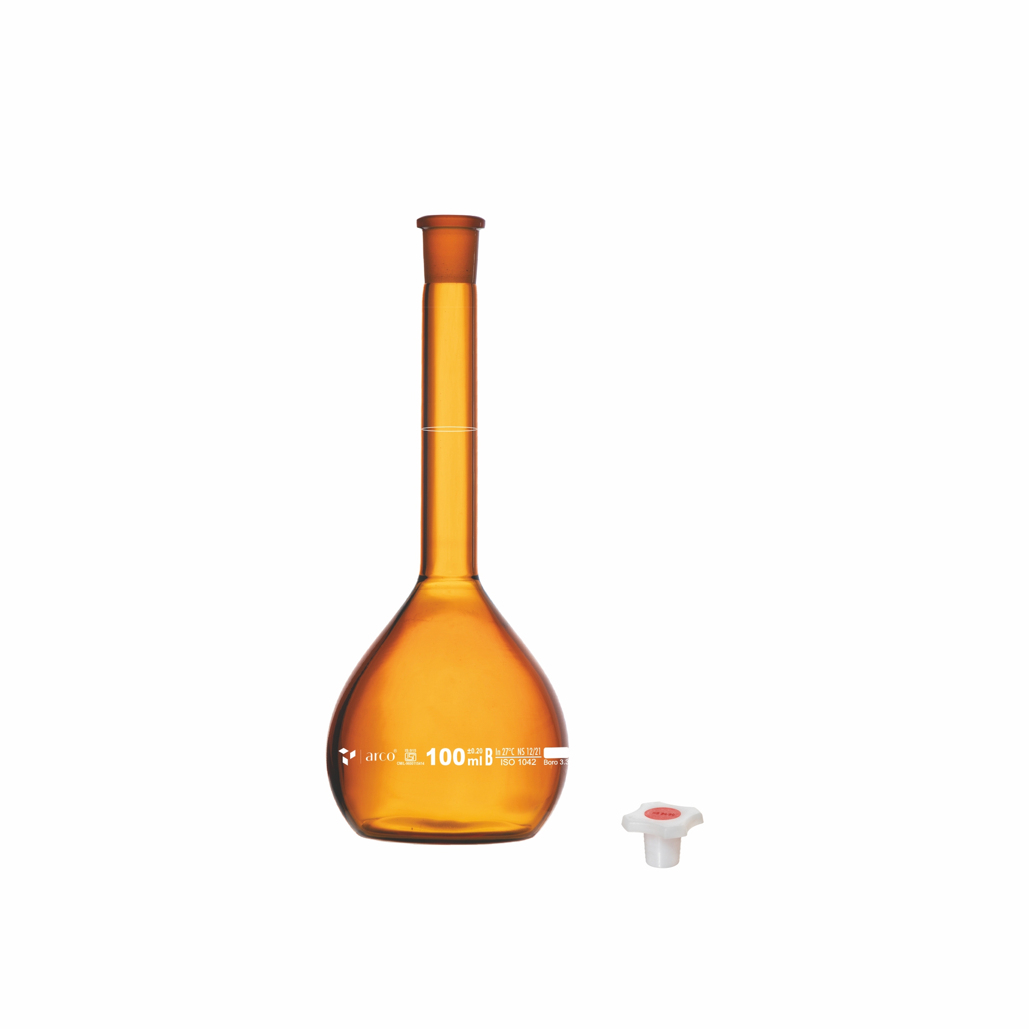 FLASK VOLUMETRIC Class'B' Narrow Mouth, Amber 100ml