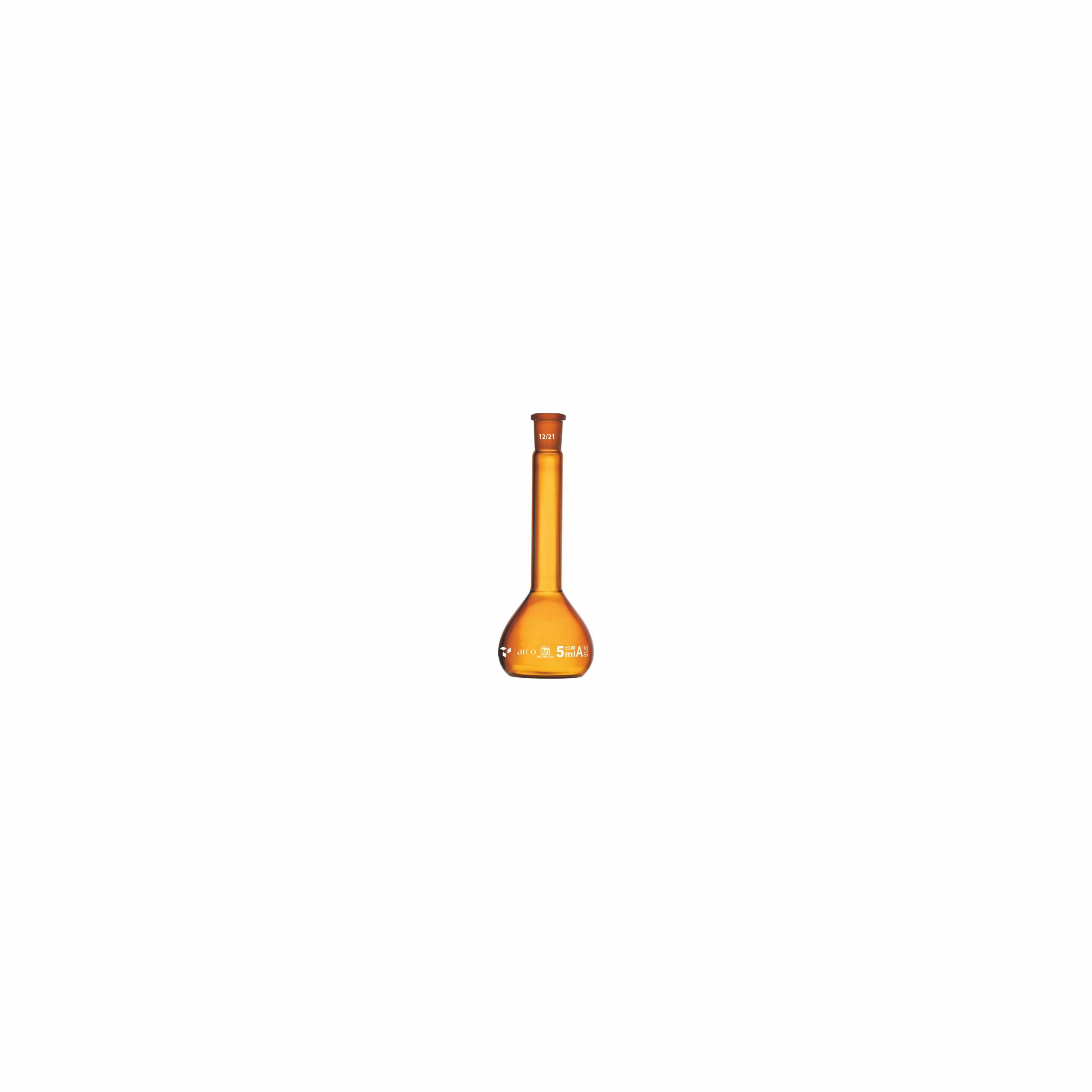 FLASK VOLUMETRIC, CLASS 'A’, USP Wide Mouth, Amber with Individual Calibration Certificate Neck Size as per ISO, 5mL