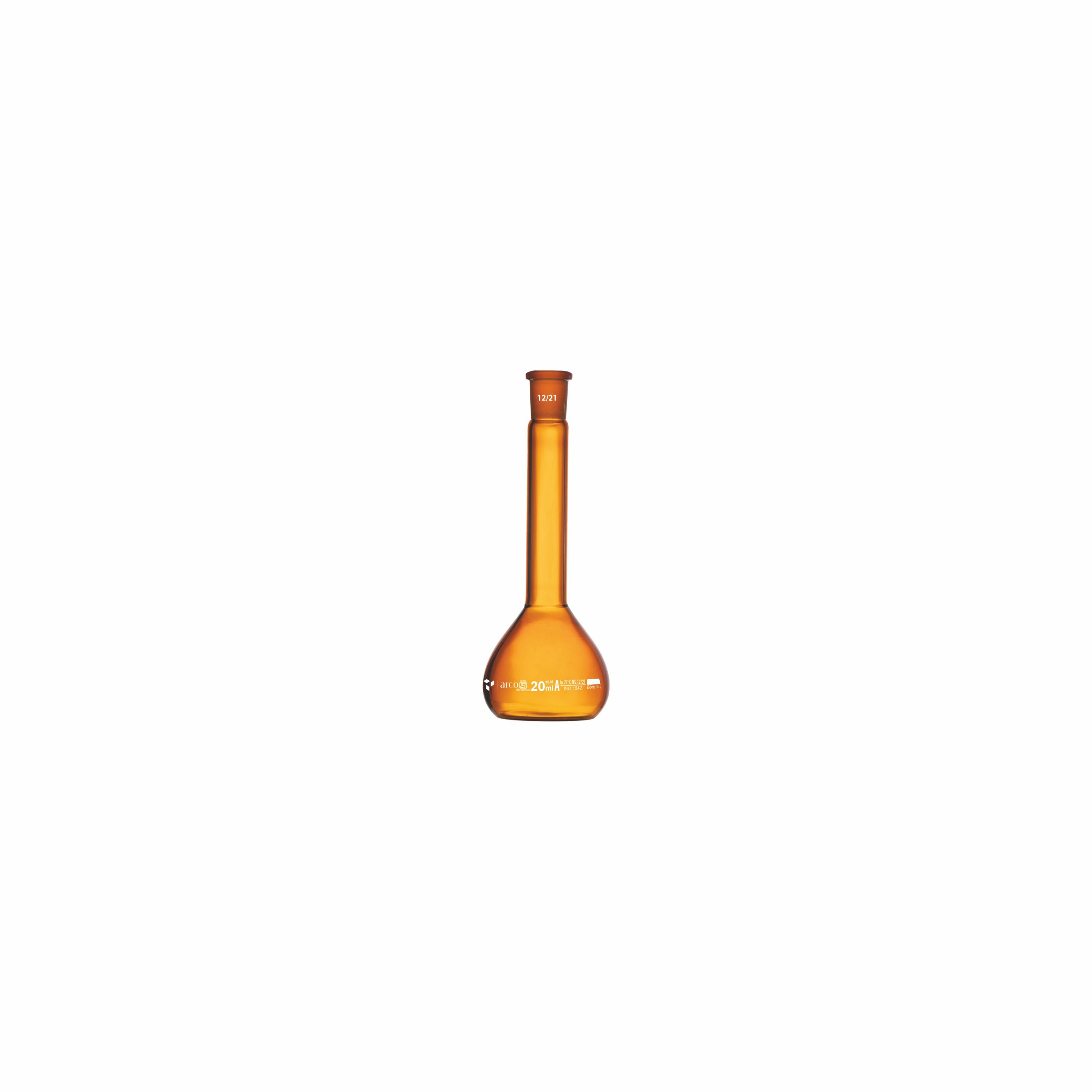 "FLASK, VOLUMETRIC, CLASS 'A’, USP Wide Mouth, Amber with Individual Calibration Certificate Neck Size as per ISO, 20ml