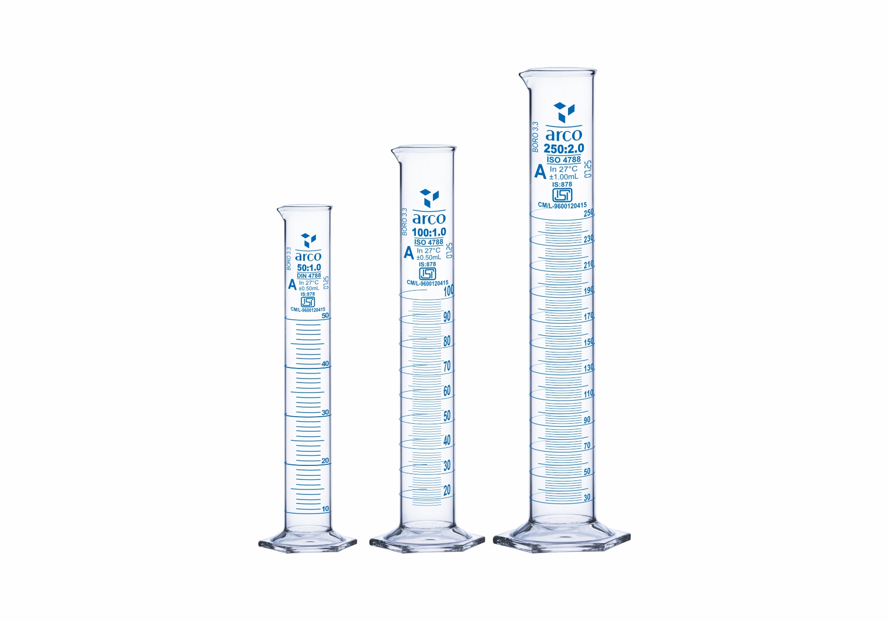 GLASSWARE SET, CYLINDER Set of 3 Cylinder (50mL, 100mL, 250mL)