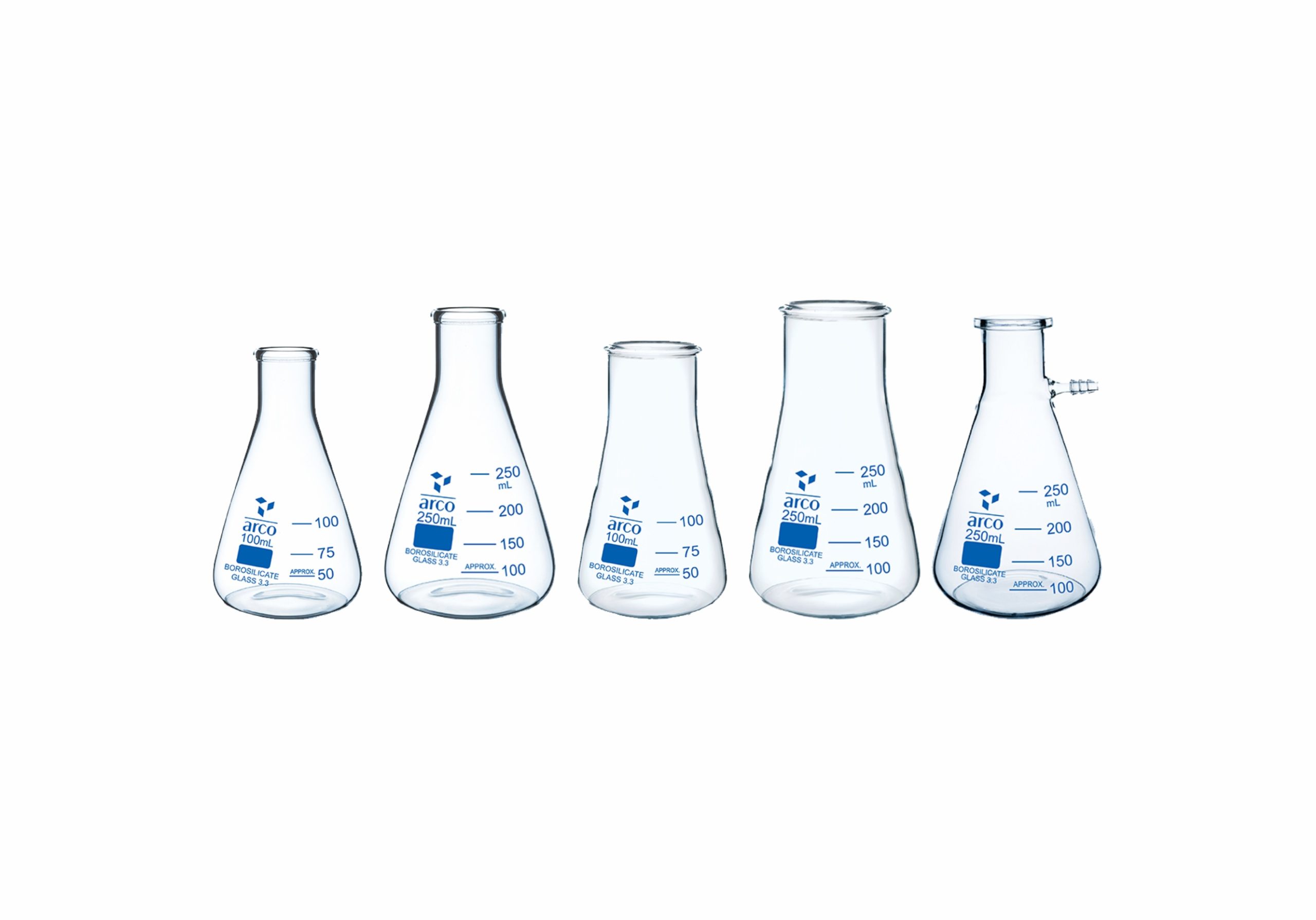 GLASSWARE SET, ERLENMEYER (CONICAL) Set of 5